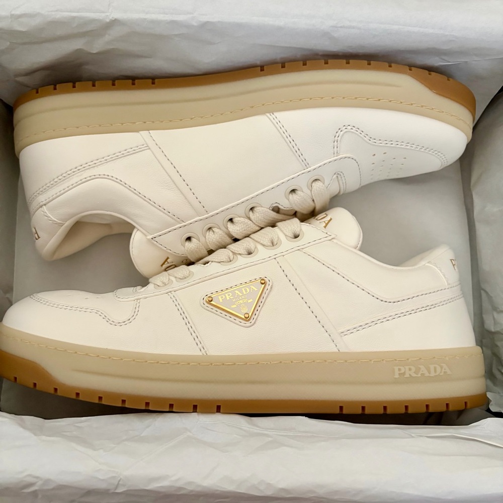 Prada Avorio Nappa Leather Sneakers - Size 37